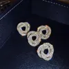 Stud Elegant Full Rhinestone Crystal Geometric Earrings For Women Circles Around Big Wedding Party JewelryStud285r