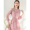 Casual Dresses Evnisi Women Elegant Floral Printing Pink Dress Långärmad Slim A-Line Office Vestido Autumn Winter 2023