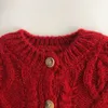 Осенний вязаный свитер для маленьких девочек для маленьких мальчиков, рождественские красные кардиганы, верхняя одежда, детская верхняя одежда, детская утепленная трикотажная куртка 231228