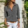 Blouses pour femmes Fashion V chemises à cou de cou à manches longues Pocket Pockets Design Reprod Down Collar Couleurs solides Fémininas décontractées