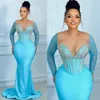 Iceblue Elegant Evening Dresses Illusion Mermaid Long Sleeves Sequin Lace Promdress Prom Dresses for Special Occasions Birthday Party Gowns Engagement Gown NL171