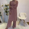 Etniska kläder 2024 Tvådel Muslim Set Dress Women Kaftan Turkiet Long Pant Suits Eid Caftan Marocain Abaya Khimar Hijab Islam kläder