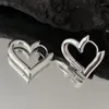 Hoop örhängen 925 Silver Color Heart Cute Vintage Hollow Love for Women Trendy Earring smycken gåvor Y2K tillbehör