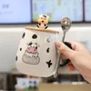 Mugs Cartoon Cow Ceramic Cup with Lock Spoon Milk Ins Student Mugg Office Coffee Par