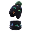 Winter Kids Boy Dino Beanie Bufanda Otoño Niñas pequeñas Gorro de punto Traje cálido para 1/8 años 231228