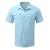 Chemises décontractées pour hommes Hommes d'été Chemise à manches courtes Blouses de couleur unie Double poche Top Col rabattu Bouton Loisirs Vêtements d'affaires