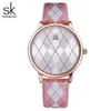 Shengke Vrouwen Horloge Lederen RelogioFeminino Vintage Plaid Horloge Dame lederen Klok Meisjes Horloges Dames Reloj Mujer236J