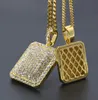 Hip Hop Men039s Strass vierkante hanger ketting Gold Filled blingbling licentie Charme Cubaanse ketting voor man HipHop Je1850244