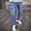 Outono homens jeans calças casuais moda desgastado fino ajuste longo denim buraco 231228