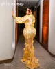 EBI 2024 Aso Gold Mermaid Prom Dress kristallen kralen veren avond formeel feest tweede receptie verjaardag verloving jurken jurken jurken robe de soiree zj390 es