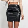 Skirts Sexy Women's High Waist Short Fashion Wrapped Hip Zipper Pleated Tight Mini Women Leather Office Skirt Rope