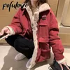 Frauen Fleece Futter Reißverschluss Lammwolle Baumwolle Mantel Herbst Winter Jacke Frauen Cord Parkas Lose Verdicken Warme Kurze 231228