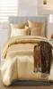 100 conjuntos de cama de seda cetim de boa qualidade, cor sólida plana, tamanho reino unido, 3 peças, capa de edredom dourada, fronhas de lençol plano 4013518
