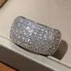 Klusterringar 2023 Luxury Paled CZ Sparkling Women's For Wedding High Quality Silver Color Wide Ring Engagement Party Fashion Jewelry