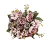 Dekorative Blumen Faux Blum Arrangements Künstliche Stängel elegant realistische Seidenrose Arrangement für Home Wedding Decoration Dining