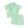 Set di abbigliamento per bambini outfit estivo camicia abbottonatura a manica corta con cortometraggi in vita elastico