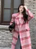 2023 prendas de vestir de invierno elegante abrigo de lana a cuadros mujeres cálida moda coreana chaqueta casual Oficina señora Y2k diseño de mezclas largas 231228