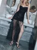 Sekin Mesh Proche Party For Dress for Women Nieregularny wieczór z boku MAXI Side Patchwork BodyCon Bodycon Vestidos 231228