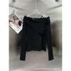 Designer 23 Autumn/Winter New Niche Design Trendy Brand Letter Chain Diagonal Collar Off Shoulder Bottom Long Sleeved Top