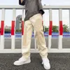 Hip hop cáqui caju flor perna macacão tinta salpicos calças de lona reta retro carga calças masculinas