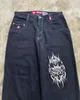 Streetwear JNCO Y2K Hip Hop Graphic Jeans larghi oversize Pantaloni neri Pantaloni da donna Haruku casual gotici a gamba larga