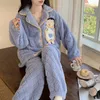 Vrouwen Nachtkleding 2024 Koraal Fluwelen Pyjama Herfst Winter Lange Mouw Meisjes Cartton Flanel Verdikte Warme Loungewear Set