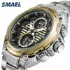 Smael Watch Men Digital stop zegarek Gold Big Dial Sport Luksusowy zegar marki Mężczyźni 30m Waterproof1372 Mężczyźni Elektroniczny mechanizm zegarków N251V
