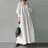 Vestidos casuais plus size 5xl algodão linho listrado para mulheres moda solta grande abaya kaftan maxi vestido outono mulheres longas