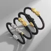 Link Bracelets Men's Leather Bracelet With Magnetic Clasp Fashion Classic Black Skull For Men Nordic Viking Amulet Jewelry