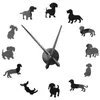 Horloges murales bricolage Dckhund Art Wiener-Dog Puppy Dog Pet Fromless Horloge géante avec effet miroir Sausage grand