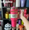 US Stock Quencher H2.0 40oz rostfritt stål tumlar rosa parada flamingokoppar med silikonhandtag lock och halm 2: a generationens bilmuggar vattenflaskor 1: 1 samma GG1228