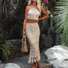 Sommarstickande lång kjol kvinnor 2st sexig semesterfest strand snörning kjol tappade midjan tofs bodycon maxi kjol bohemisk kjol 231228