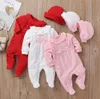 Baby kinderkleding 3 kleuren pasgeboren baby bloemen Lotus Edge jumpsuits Creeping kledinghoed 2 stuks set kinderkleding meisjes7619700