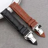 Fashion Slub Watch Watch Band Cink Pulsante Push Hidden Class Hidden Double Premere Butterfly Butterfly in pelle nera in acciaio marrone 12mm-24mm286o