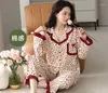 Women's Sleepwear M-4XL Autumn Winter Pajamas Long Sleeve Home Clothes Korean Loose Large Size Nightwear Set Cotton Female Suit