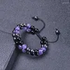 Strand 8mm Natural Amethyst dubbelskikt Justerbart armband DIY Fashion Handwoven Agate Black Magnet Beaded Par Party Jewelry