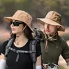 Chapeau de seau pour femmes pliable couleur unie chapeau de randonnée léger grand bord imperméable à l'eau Camping en plein air casquette de pêche Couple Anti-UV casquette de soleil 231228