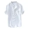 Chemises décontractées pour hommes Été Pur Bouton Lin Manches courtes Gentleman Mode Grand Blouse Top 2023 pour hommes