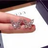 Diamond Butterfly Stud örhängen Kvinnor Söta enkla modesmycken 925 Sterling Silver Wedding Butterfly Earring for Girls Gift299f