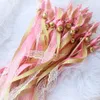 502010pcslot Colorful stain ribbon wedding stick Mixed color wands With gold Bells for decoration 231227