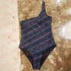 Sexig en axel badkläder kvinnor snörning thong bikini set designer brev tryck en bit baddräkt halter bandage biquinis