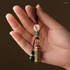 Keychains 1pcs Brass Six mots Mantra Mantra Buddhist Keychain Pendant Sutra Amulet Copper DIY Keyrings Cadeaux Accessoires