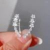 Stud Earrings Korean Shiny Zircon Star Flower Climbing For Women Exquisite Sliver Color Crystal Statement Jewelry Gifts