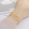 Linkarmbanden Infinity symboolarmband voor vrouwen Veer Roestvrij staal Dubbele ketting Zilver Kleur Mode Verjaardag Valentijnscadeau Dagelijks