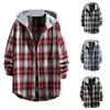 Herren T -Shirts Herren Herbst und Winter lässig Plaid -Print -Hemd Langarm mit Kapuzenkragen Bluse Cowboy Kleid Baumwoll -T -Shirts für