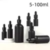 Garrafas 5pcs preto garrafa de gotas de gotas de gotas de óleo fosco de petróleo fosco de vidro essencial 5-100 ml para massagem pipeta