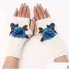 Guantes sin dedos Moda Guantes de invierno Flor Rosa Suave Tejido Brazo Calentador Manoplas sin dedos para entrega de gota Moda Acce Dhgarden Dhmak