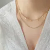 Chaîne de clavicule Double couche empilée en acier titane, ne se décolore pas, collier haut de gamme pour femmes, collier de clavicule en diamant