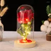 Fleurs décoratives LED ROSE Glass Dome Forever Home Decoration Mother's Mother's Romantic Wedding Red Roses Fleur Gift Valentin