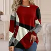 Kvinnors blusar Autumn Top Stretchy Women Pullover Crew Neck Classic Casual Street Geometric Mönster Bottom Tops Daily Clothing